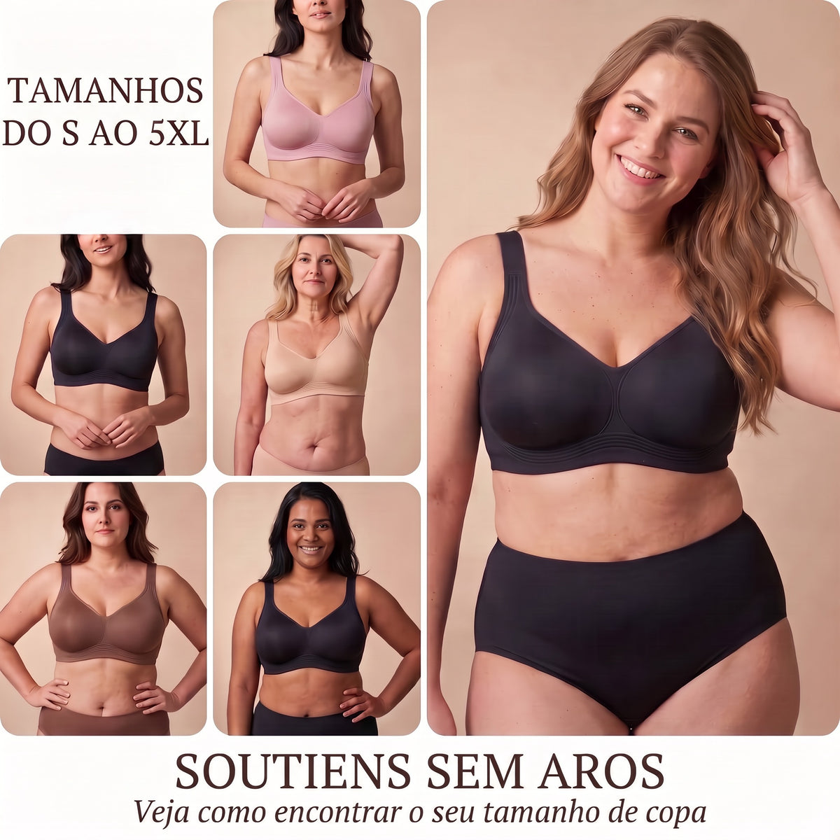 Soutiens sem aros - tamanhos do S ao 5XL